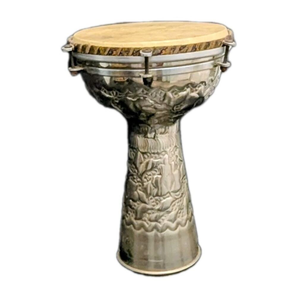 Doumbek Metal Nickel Darbuka Hand Embossed Drum 13" Vintage Silver Decor